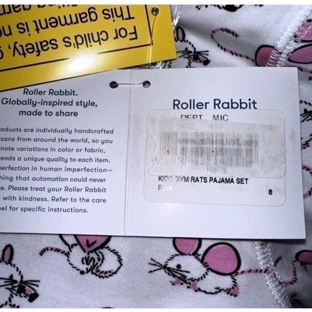 Roller Rabbit Girls Size 6 Pink Mouse‎ Gym Rats PJs Pajama Set - Picture 4 of 5